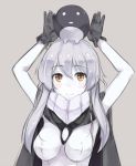  1girl bodysuit cape gloves i-class_destroyer kantai_collection long_hair looking_at_viewer no_headwear orange_eyes pale_skin shinkaisei-kan shuuichi silver_hair smile wo-class_aircraft_carrier 