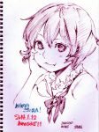  1girl artist_name brooch chin_rest dated fang jewelry monochrome no_hat remilia_scarlet savan short_hair sketch smile solo thank_you touhou 