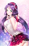  1girl aile_(crossroads) ass breasts finger_to_mouth fingerless_gloves gloves green_eyes heart love_live!_school_idol_project low_twintails panties purple_hair skirt sleeveless tagme toujou_nozomi twintails underwear white_panties 
