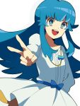  1girl blue_eyes blue_hair bow dress female happinesscharge_precure! long_hair open_mouth payot precure sakuraba_hinano shirayuki_hime smile solo twintails v 