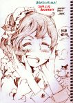  1girl artist_name blush bow closed_eyes dated hands_on_another&#039;s_face hat monochrome open_mouth remilia_scarlet savan short_hair sketch smile snowman solo thank_you touhou witch_hat 