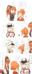 3girls ? aquila_(kantai_collection) blonde_hair blue_eyes blush breath closed_eyes comic commentary_request gameplay_mechanics graf_zeppelin_(kantai_collection) hat high_ponytail highres kantai_collection multiple_girls no_nose open_mouth orange_hair peaked_cap rebecca_(keinelove) saratoga_(kantai_collection) shaded_face sidelocks sleeveless spoken_question_mark translation_request twintails upper_body 