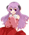  1girl :o detached_sleeves elmab hanyuu higurashi_no_naku_koro_ni horns japanese_clothes miko open_mouth purple_hair violet_eyes 