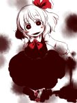  1girl :d ascot blush_stickers crazy_eyes creepy dress hair_ribbon looking_at_viewer open_mouth red_eyes red_shoes ribbon rumia shoes short_hair smile socks solo sonson_(eleven) touhou 