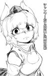  1girl animal_ears detached_sleeves hat inubashiri_momiji monochrome short_hair solo space_jin tail tokin_hat touhou translation_request wolf_ears wolf_tail 