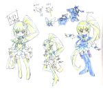  character_sheet concept_art dress eyelashes gorou_(pixiv3249935) heartcatch_precure! highres magical_girl multiple_girls multiple_persona original precure simple_background sketch tagme translation_request what_if white_background 