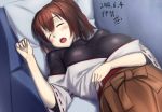  1girl brown_hair closed_eyes h_kasei ise_(kantai_collection) japanese_clothes kantai_collection personification short_hair sleeping solo 