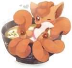  :3 blush bowl dated food fox heart kitsune_udon no_humans one_eye_closed pate0x0 paws pokemon pokemon_(creature) pokemon_(game) pun simple_background smile vulpix white_background wink 