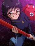  1girl 4414gf91 black_hair brown_eyes eyelashes glasses hunter_x_hunter looking_at_viewer pullover shizuku_(hunter_x_hunter) shoes short_hair solo tagme 