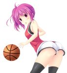  1girl akawata ass basketball gym_uniform highres purple_hair short_hair shorts solo violet_eyes 