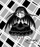  1girl akemi_homura black_hair chibi closed_eyes crying funeral_dress hairband long_hair mahou_shoujo_madoka_magica mahou_shoujo_madoka_magica_movie signature simple_background solo spoilers 