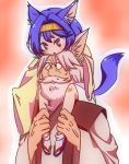  1girl animal_ears beast_girl carrying character_request glasses hairband hatsuse_izuna japanese_clothes kimono mottekke no_game_no_life purple_hair short_hair shoulder_carry tail 