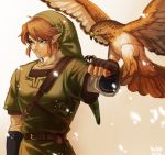  2014 belt bird blonde_hair blue_eyes eagle earrings gloves hat jewelry kiru_(sorr5042) link pointy_ears smile the_legend_of_zelda twilight_princess 