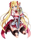  between_breasts blonde_hair blue blush breasts eyes large_breasts long_hair open_mouth original sayuri_(artist) sword tag tagme thigh-highs twintails very_long_hair weapon 
