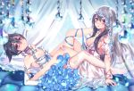  2girls bandaid black_hair breasts brown_eyes character_request cleavage dress kantai_collection long_hair looking_at_viewer multiple_girls short_hair sougishi_ego thigh-highs torn_clothes torn_thighhighs white_legwear 