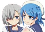  2girls beret blue_hair grey_hair hamakaze_(kantai_collection) hat kantai_collection multiple_girls one_eye_closed personification urakaze_(kantai_collection) wink 