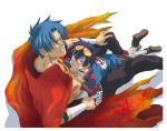  2boys blue_hair cape goggles goggles_on_head kamina kurenai_karasu multiple_boys simon tengen_toppa_gurren_lagann 