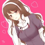  1girl ashigara_(kantai_collection) brown_eyes brown_hair bust gloves hairband heart kantai_collection long_hair smile solo sui_(camellia) white_gloves 