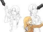  2girls blonde_hair blue_eyes christa_renz closed_eyes freckles hug jacket maskjoker7 multiple_girls ponytail shingeki_no_kyojin short_hair smile tagme ymir_(shingeki_no_kyojin) 