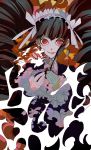  1girl black_hair bonnet celestia_rudenberk crying crying_with_eyes_open dangan_ronpa drill_hair eyelashes fire frills gothic_lolita jewelry lolita_fashion long_hair nail_polish poker_chips red_eyes ring smile solo tears twin_drills twintails wind yuzumisuzu 