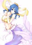  1girl blue_eyes blue_hair breasts cleavage crown head_fins large_breasts mermaid monster_girl otogi_(s_in_w) shawl short_hair smile solo touhou wakasagihime 