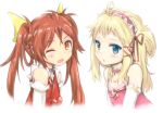  2girls ;d aihara_enju black_bullet blonde_hair blue_eyes blush brown_eyes brown_hair hairband long_hair looking_at_viewer multiple_girls one_eye_closed open_mouth rocha_(artist) smile tina_sprout twintails wink 