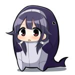  1girl alternate_costume blush chibi costume hair_ornament hair_tubes kantai_collection low_twintails open_mouth purple_hair red_eyes simple_background solo tagme taigei_(kantai_collection) triangle_mouth twintails twumi whale white_background 