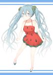  1girl dress hatsune_miku highres long_hair looking_at_viewer nagitoki solo twintails very_long_hair vocaloid watermelon_print white_background 