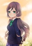  1girl breasts green_eyes ichinose_(sorario) long_hair looking_at_viewer love_live!_school_idol_project purple_hair smile solo toujou_nozomi twintails 