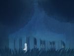  ayu_(mog) blue dress forest lantern long_hair makkura_mori_no_uta nature standing 