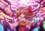  1girl ascot blonde_hair cup flandre_scarlet hat highres multiple_girls red_eyes ribbon short_hair side_ponytail solo touhou wine_glass wings youxuemingdie 