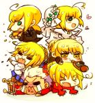 1boy ahoge blonde_hair fate/extra fate/extra_ccc fate/hollow_ataraxia fate/stay_night fate/zero fate_(series) green_eyes hair_ribbon lowres multiple_girls ribbon saber saber_bride saber_extra saber_lily yellow_eyes 