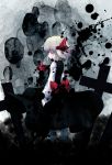  1girl ascot black_dress blonde_hair cocozasa dress graveyard hair_ribbon inkblot long_sleeves pink_eyes ribbon rumia sash shirt solo touhou 