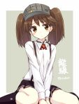  1girl brown_eyes brown_hair kantai_collection orda ryuujou_(kantai_collection) short_hair solo twintails 