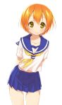  1girl brown_eyes hoshizora_rin kinniku_tarou looking_at_viewer love_live!_school_idol_project orange_hair school_uniform serafuku short_hair skirt smile solo white_background 