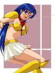  1girl armor asou_yuuko bikini_armor blue_eyes blue_hair hiviki_n&#039;alchemy mugen_senshi_valis red_scarf scarf sega sword telenet valis weapon 