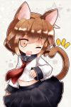  1girl anchor_symbol animal_ears blush brown_eyes brown_hair cat_ears cat_tail cocozasa fang ikazuchi_(kantai_collection) kantai_collection kemonomimi_mode one_eye_closed open_mouth school_uniform serafuku short_hair solo star starry_background tagme tail wink 