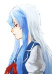  1girl blue_hair bust ginryuu half-closed_eyes highres kamishirasawa_keine long_hair multicolored_hair no_hat profile red_eyes side solo touhou two-tone_hair white_background white_hair 