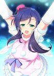 blush green_eyes jacket long_hair love_live!_school_idol_project low_twintails night purple_hair snow toujou_nozomi twintails 