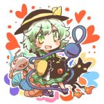 2girls bird blouse bubble_skirt cat chibi eyeball fox_mask frills green_eyes green_hair hat hat_ribbon hata_no_kokoro heart heart_of_string kaenbyou_rin kaenbyou_rin_(cat) komeiji_koishi long_hair long_sleeves lowres mask multiple_girls open_mouth pink_eyes pink_hair plaid plaid_shirt rebecca_(keinelove) reiuji_utsuho reiuji_utsuho_(bird) ribbon shirt short_hair skirt smile third_eye touhou very_long_hair wide_sleeves