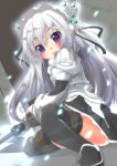  1girl black_legwear blush chaika_trabant hitsugi_no_chaika long_hair skirt solo soutsuki_naru thigh-highs violet_eyes 