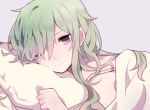  1girl bisco9skm blanket green_hair kagerou_project kido_tsubomi long_hair one_eye_closed pillow 