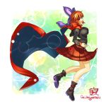  1girl boots bow breasts cape hair_bow large_breasts long_sleeves looking_at_viewer red_eyes redhead sekibanki shirt skirt smile solo touhou umigarasu_(kitsune1963) 