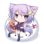  1girl animal_ears blue_eyes blush brown_hair cat_ears cat_tail chibi crescent_hair_ornament doll hair_ornament hug kantai_collection lilywhite_lilyblack long_hair objectification open_mouth purple_hair ribbon sitting smile solid_circle_eyes tail tail_wagging uzuki_(kantai_collection) yayoi_(kantai_collection) 