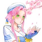  1girl :o aria cherry_blossoms green_eyes mizunashi_akari petals pink_hair single_glove solo 