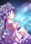  blush green_eyes jewelry long_hair love_live!_school_idol_project purple_hair smile toujou_nozomi veil wink 