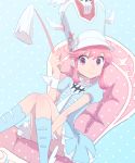  1girl :3 baton boots chair dress hat jakuzure_nonon kill_la_kill kurano_(doughnut22) payot pink_eyes pink_hair shako_cap smile solo uniform 