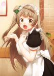  1girl apron bow brown_eyes brown_hair hair_bow hand_on_own_chest long_hair looking_at_viewer love_live!_school_idol_project maid maid_apron maid_headdress minami_kotori open_mouth outstretched_hand px8xq side_ponytail smile solo 