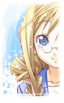  1girl alicia_florence aria bespectacled blonde_hair blue_eyes braid close-up eyelashes glasses looking_at_viewer shinozaki_akira smile 