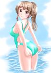  1girl ass brown_eyes brown_hair competition_swimsuit long_hair one-piece_swimsuit original ponytail reiji-sss swimsuit 